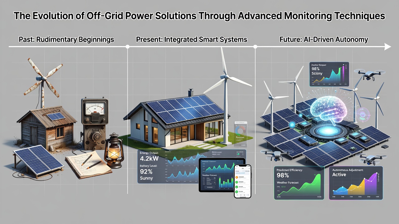 Modern off-grid installation with IoT sensors and dashboard displays for real-time power tracking
